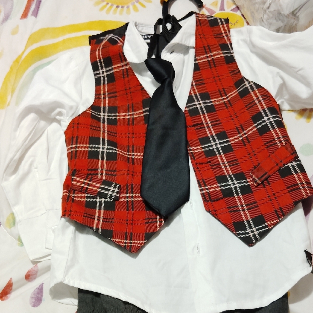 Kenneth Cole Kids Red Plaid Vest Set